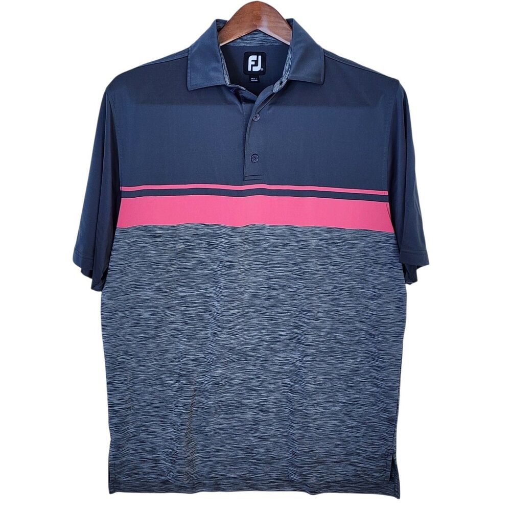 FootJoy ProDry Golf Polo Shirt Mens Medium Navy Pink Gray Striped Stretch
